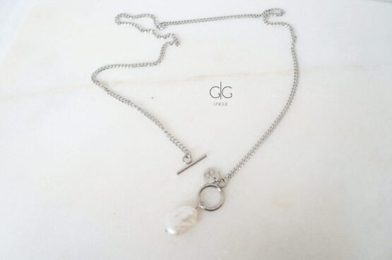Delicate curb chain stainless steel necklace with Keshi pearl - GG UNIQUE