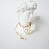 Gold plated chain necklace with an eye symbol