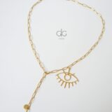 Gold plated chain necklace with an eye symbol