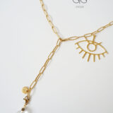 Gold plated chain necklace with an eye symbol