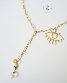 Gold plated chain necklace with an eye symbol