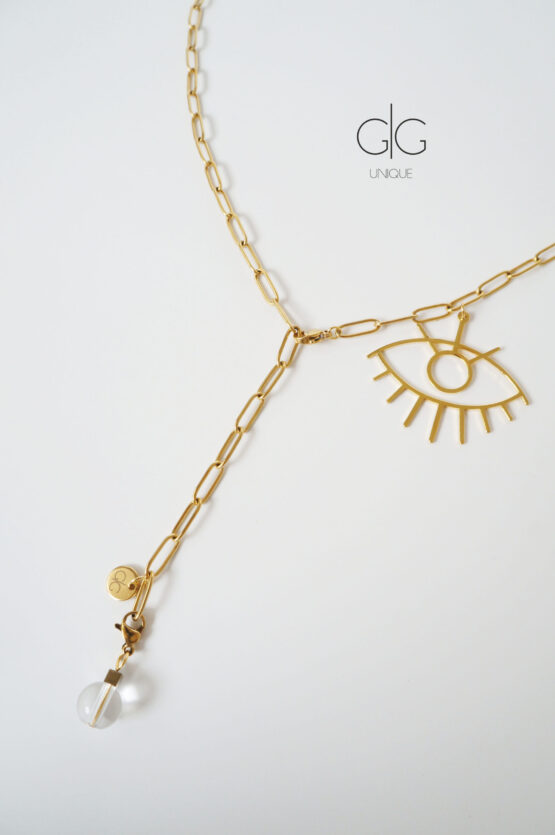 Gold plated chain necklace with an eye symbol