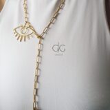 Gold plated chain necklace with an eye symbol