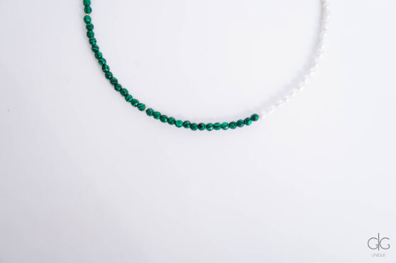 Pearl and green color malachite stone necklace - GG UNIQUE