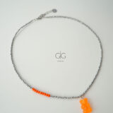 Trendy teddy bear colorful necklace with hematite stones - GG UNIQUE