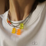 Trendy teddy bear colorful necklace with hematite stones - GG UNIQUE
