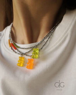 Trendy teddy bear colorful necklace with hematite stones - GG UNIQUE