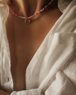 Colorful rubber necklace with gold pendants - GG UNIQUE