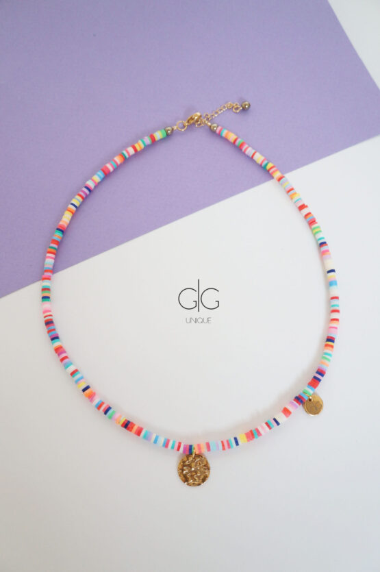 Colorful rubber necklace with gold pendants - GG UNIQUE