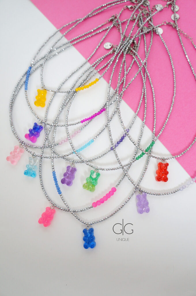 Limited edition teddy bear necklace with hematite stones - GG UNIQUE