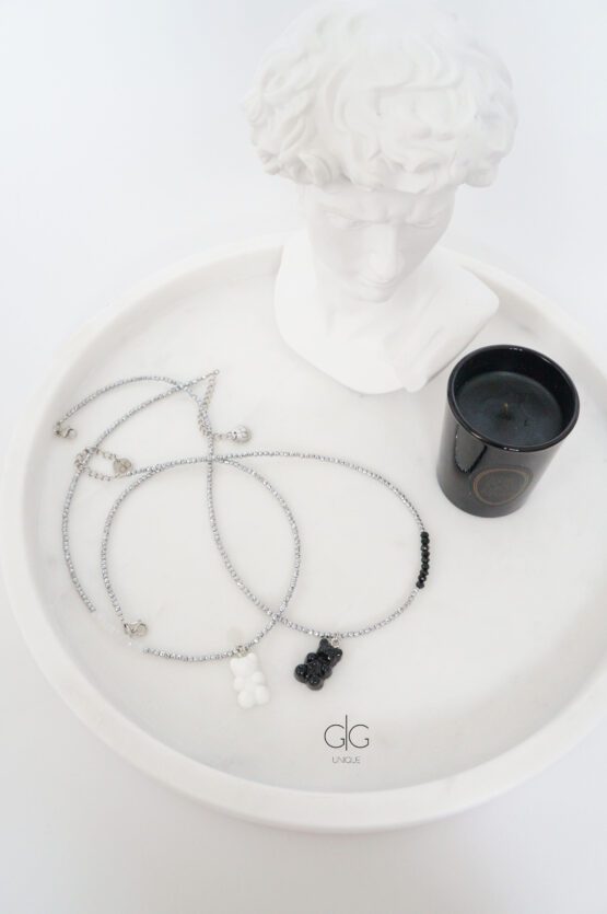 Classic edition teddy bear necklace with hematite stones | GG UNIQUE
