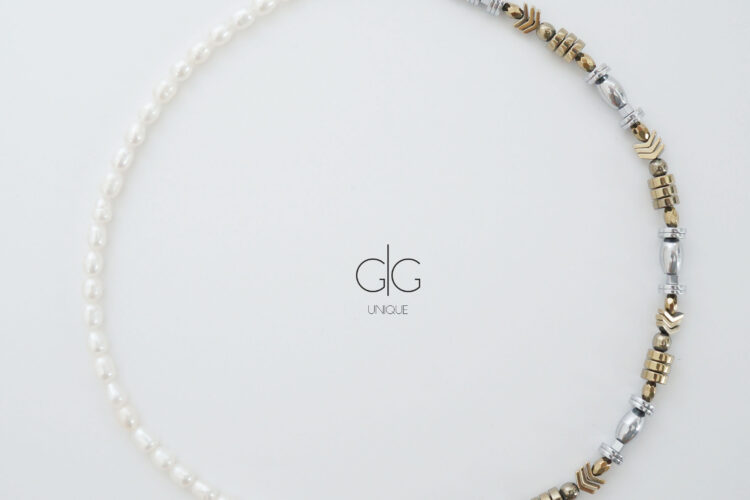 Pearl and mixed hematite stones necklace - GG Unique