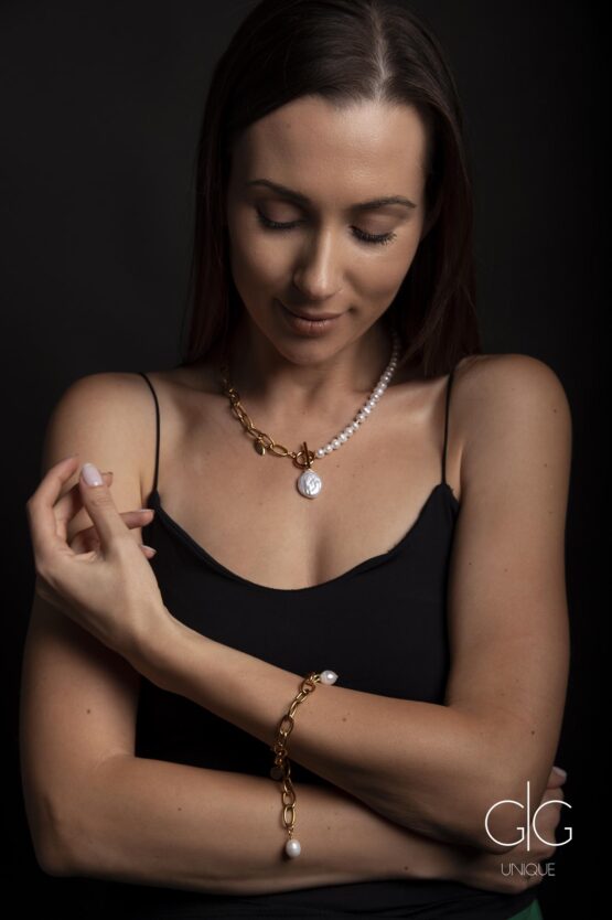 Exclusive half Keshi pearls half chain necklace - GG Unique
