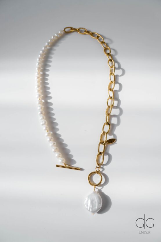 Exclusive half Keshi pearls half chain necklace - GG Unique