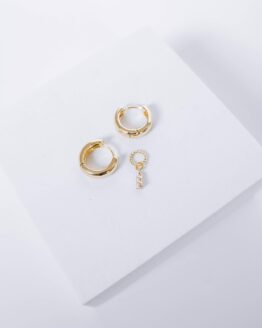 Gold plated hoop earrings with removable zircon pendant - GG Unique