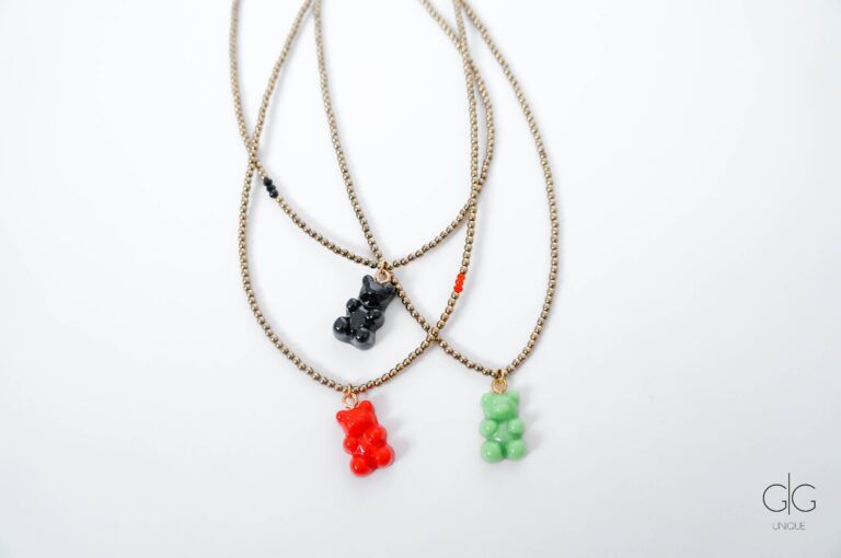 Teddy bear necklace with gold hematite stones