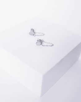Heart stud earrings with hanging chain in silver - GG UNIQUE