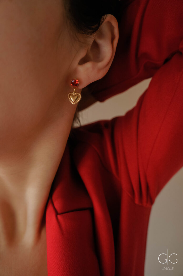 Mini heart and red zircon earrings - GG UNIQUE