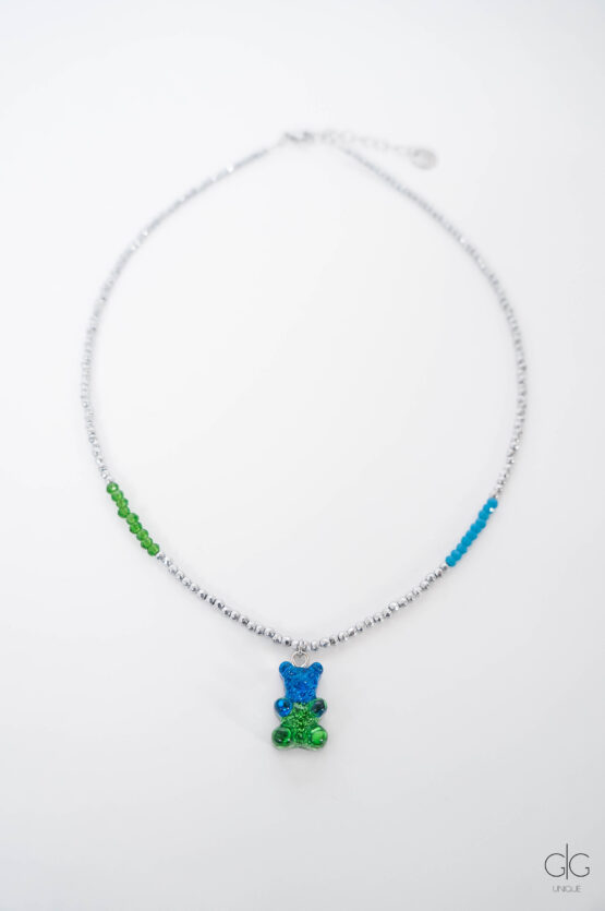 Exclusive blue/green teddy bear necklace - GG Unique