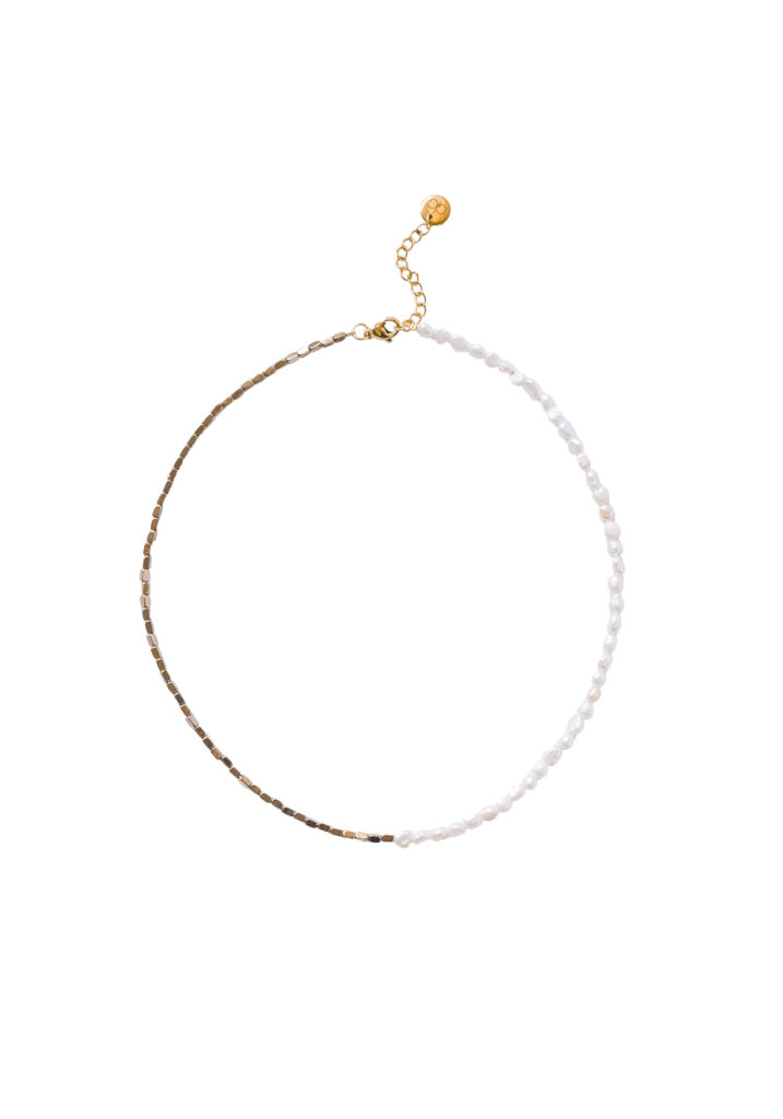 Half pearl half hematite necklace - GG Unique