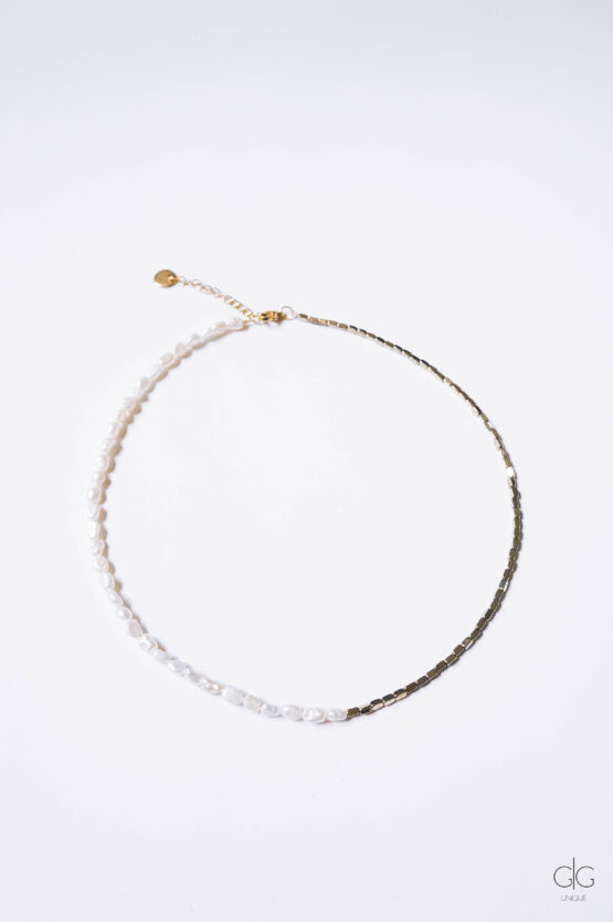 Half pearl half hematite necklace - GG Unique
