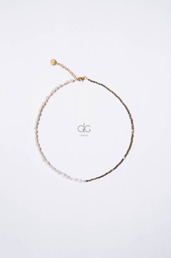 Half pearl half hematite necklace - GG Unique