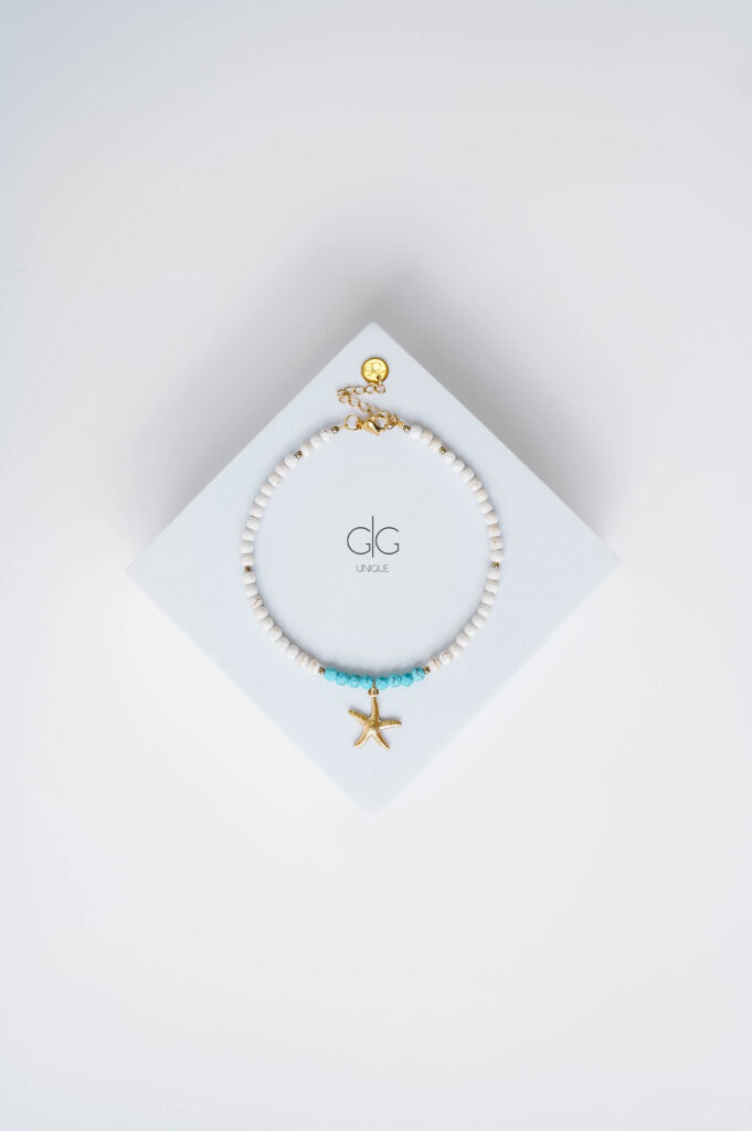 Sea star anklet with blue details in gold - GG Unique