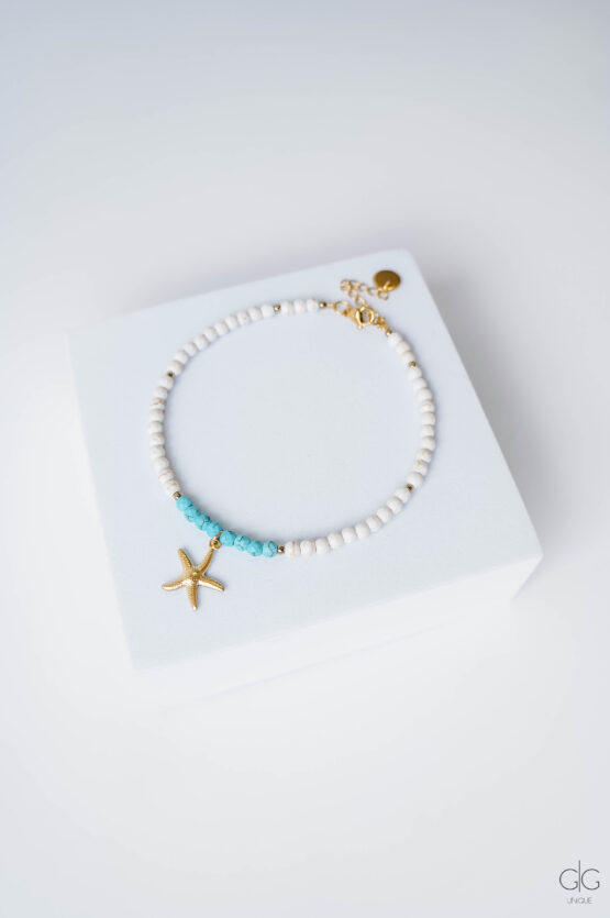 Sea star anklet with blue details in gold - GG Unique
