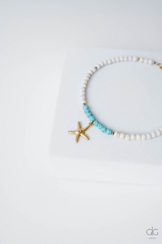Sea star anklet with blue details in gold - GG Unique