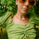 Orange crystals daisy necklace - GG Unique
