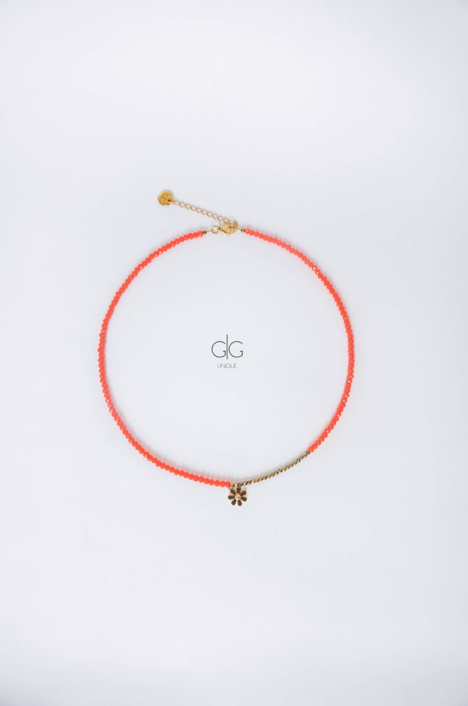 Orange crystals daisy necklace - GG Unique