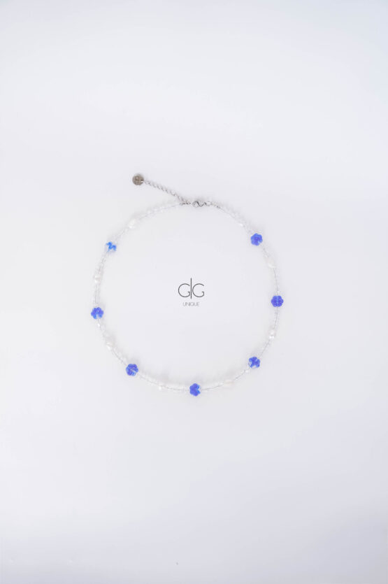 Blue flowers crystal necklace - GG Unique