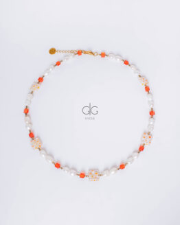 Orange crystals daisy necklace - GG Unique