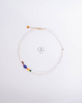 Pearl necklace with colorful crystals - GG Unique
