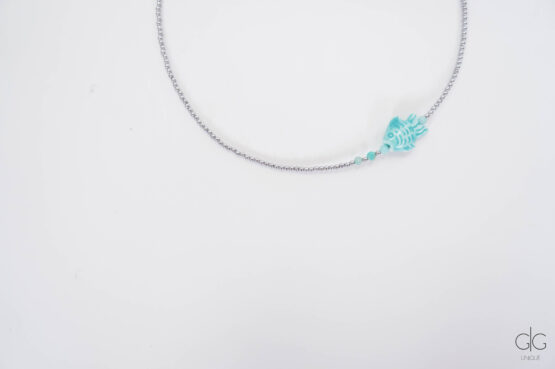 Hematite stone necklace with fish - GG Unique