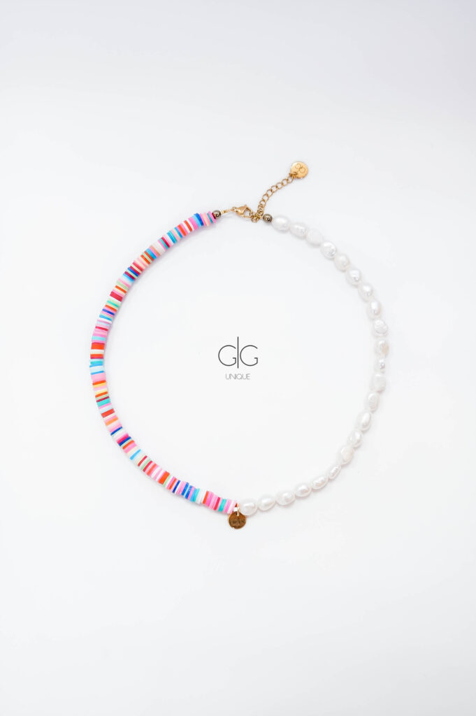 Colorful rubber beads and pearl necklace - GG Unique