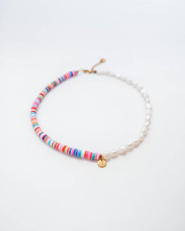 Colorful rubber beads and pearl necklace - GG Unique
