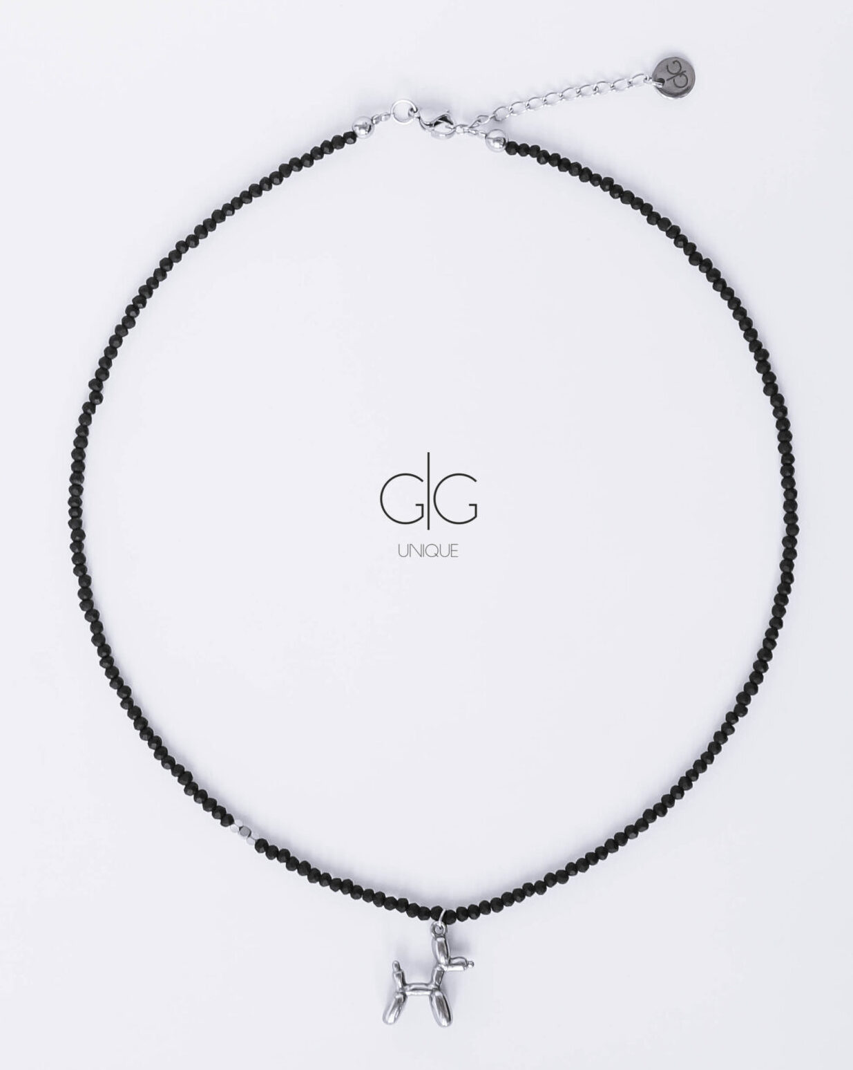 Black necklace with dog in silver - GG Unique