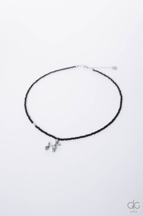Black necklace with dog in silver - GG Unique
