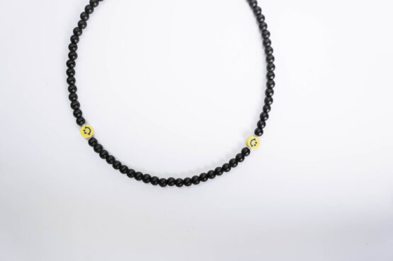 Unisex black stone smile necklace