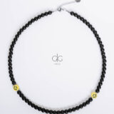 Unisex black stone smile necklace