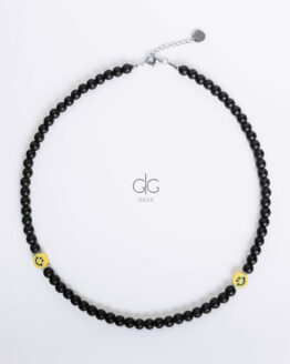 Unisex black stone smile necklace