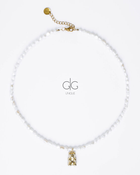 Teddy bear pearl necklace in gold - GG Unique