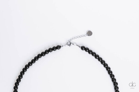 Unisex black stone smile necklace