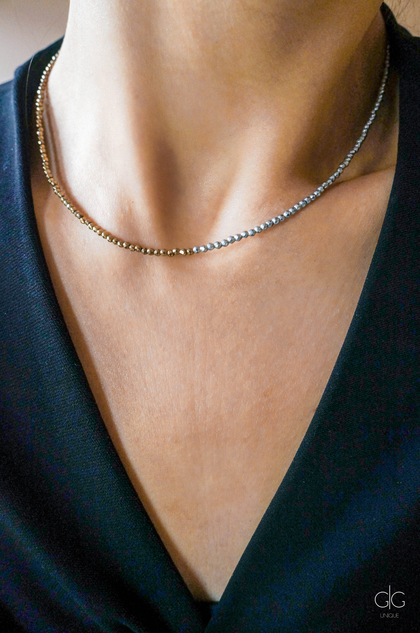 Two-tone hematite stone necklace