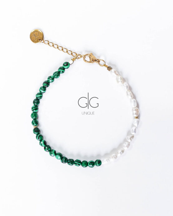 Malachite stone and pearl bracelet