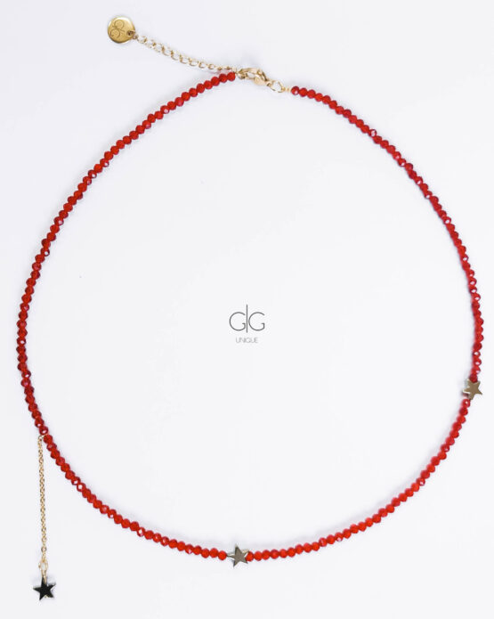 Red crystals star necklace