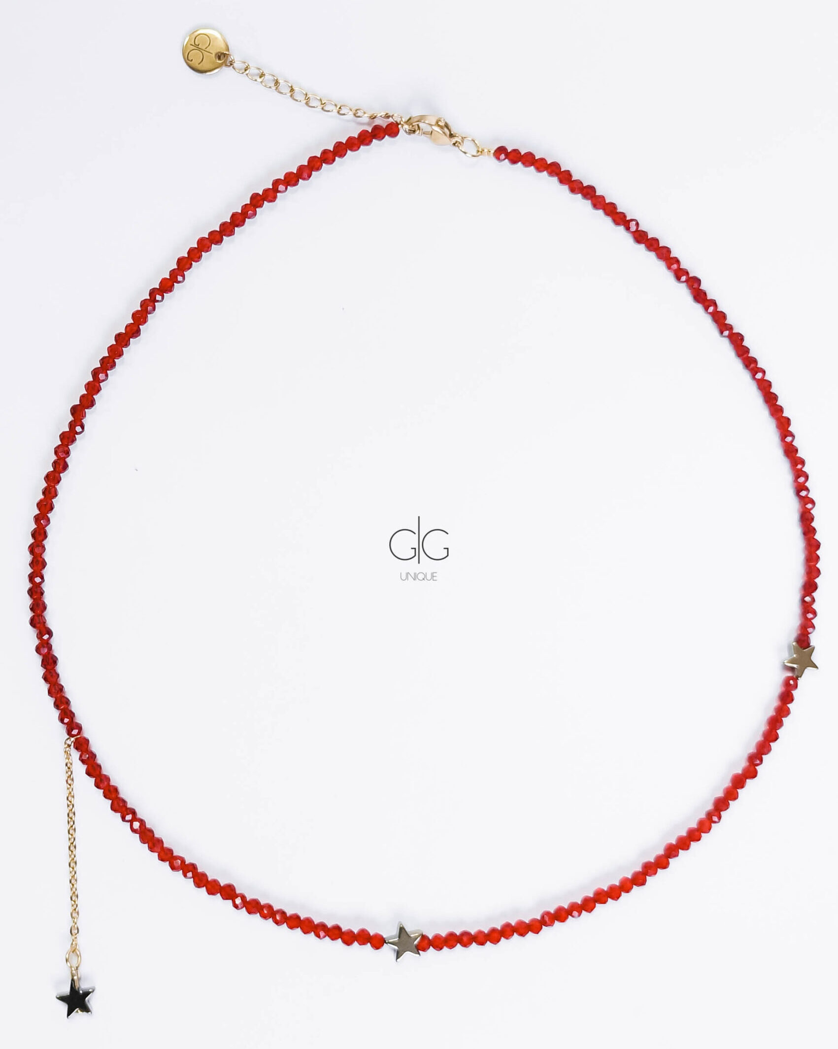 Red crystals star necklace