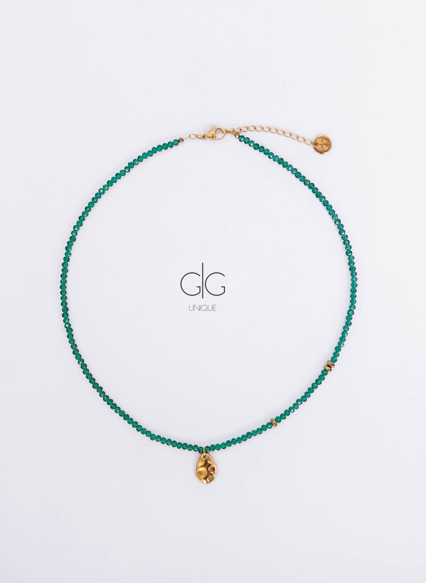 Green crystals necklace with pendant - GG UNIQUE