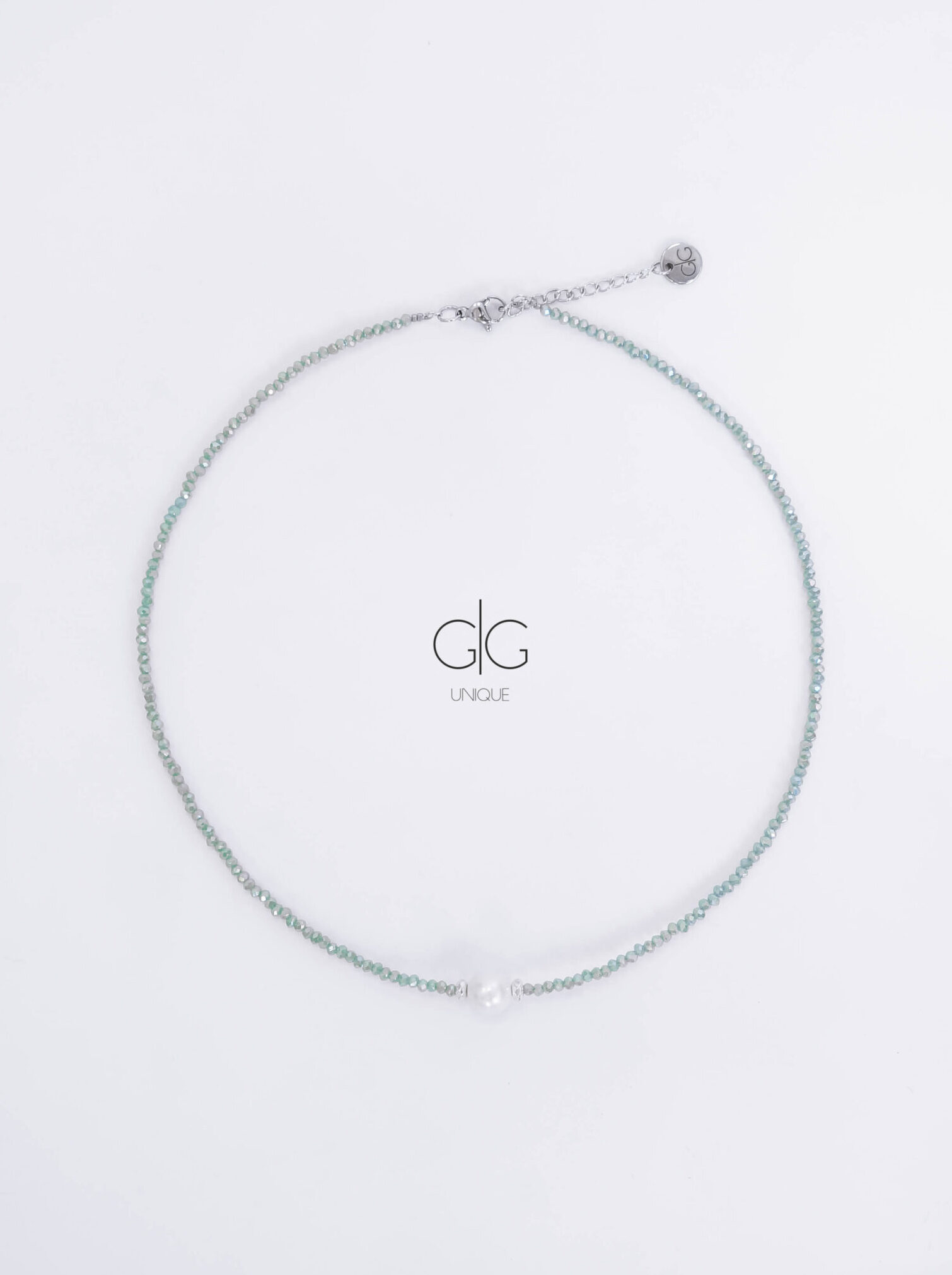 Turquoise crystals necklace with pearl - GG UNIQUE